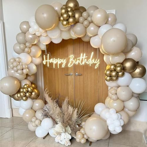 Flixcart White Gold Balloons Arch Kit,192PCs White Sand Gold Balloon Garland with Metallic Chrome Gold Latex Balloons for Birthday Party Decorations, Wedding, Anniversary, Baby Shower.