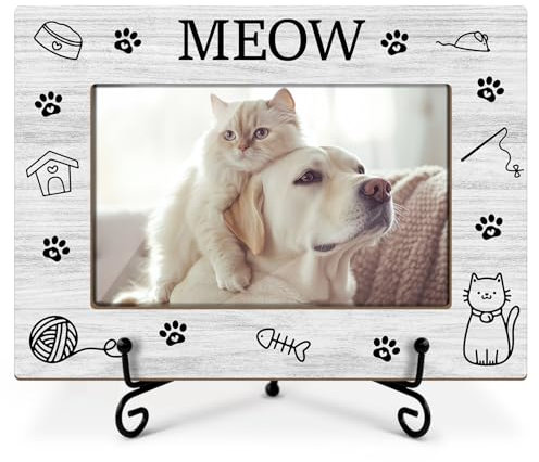 Katzen-Bilderrahmen, You Had Me At Meow, Geschenk für Frauen, Ehefrau, Freund, Holz-Bilderrahmen für Geburtstag, Urlaub, Erntedankfest, 10,2 x 15,2 cm großer Bilderrahmen mit Ständer, 66 cm