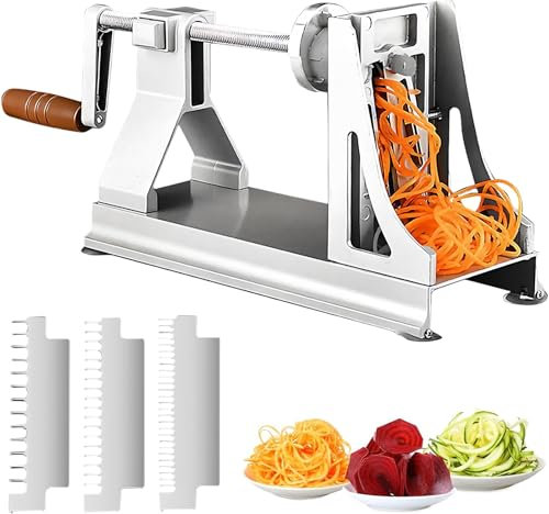 Kensbro Kartoffelschneider, Spiralschneider Gemüse mit 3 Arten von Edelstahlklingen und 4 Rutschfesten Saugfuß, Hand Gemüsehobel für Gemüsespaghetti, Zucchini, Karotte, Gurke, Kürbis, Kartoffel