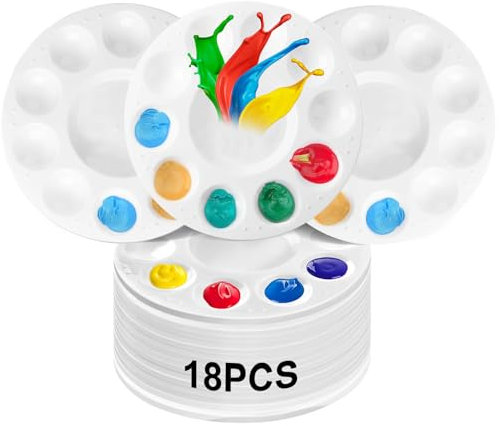 18 Stück Mischpalette, Kunststoffpaletten Runde 15.8 cm, Malpalette Aquarell,Mischpalette Acrylfarben Ölfarben mit 11 Mischfeldern für Aquarell Malen Kunst Malerei, Bastelarbeiten Weiß
