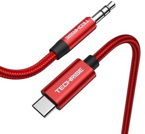 TechRise Aux to USB C Audio Cable, Type c to 3.5mm Jack Cable, Car Stereo Aux Cable for headphones, iPhone 16 Pro Max/15 Pro Max Plus, Galaxy S24 S23 Ultra, iPad Pro, Pixel, and more (Red-1m)