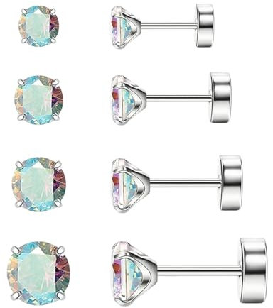 GUTERTOP 4 Paar G23 Titan Ohrringe Damen mit Schraubverschluss, Hypoallergen Ohrstecker Titan Damen für empfindliche Ohren Mode Damen Herren Schmuck 2/3/4/5MM