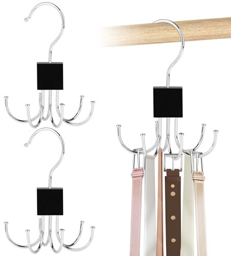 RISF 3 Pièces Porte Ceinture pour Placard, Bois Cintre de Ceinture en Métal à 360 Degrés, Multifonctionnel Rangement Ceinture, Organisateur de Ceinture Rotatif pour Foulards, Sacs, Cravates (Noir)