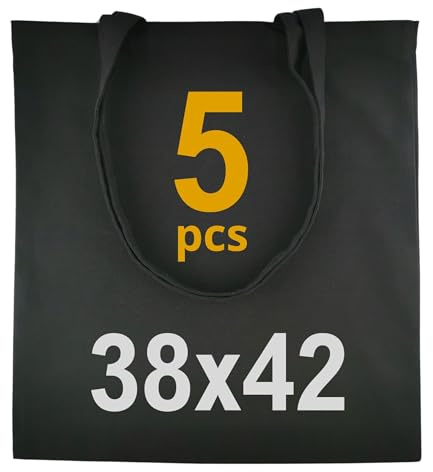 IDEA HOME-5 Stück Baumwolltasche 38x42cm- 220g - Jutebeutel Groß - Stoffbeutel Unbedruckt, Personalisierung Möglich – Bestickung oder Bemalung - Stofftasche mit zwei langen Henkeln