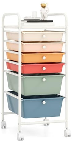 GiantexUK 4/6/12 Drawers Storage Trolley, Multipurpose Utility Rolling Cart on Wheels, Plastic Shelving Organizer Unit for Home Office Hairdressing Salon (Colorful, 6 Drawers)