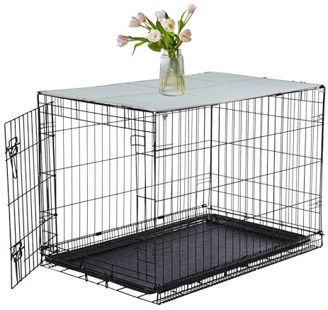 Pethiy Dog Crate Topper oxford cloth for 30 Inch Cages Collapsible Pet Crate Table Topper with 6 Magic tape fixed,Fits Most 24-48 inch Dog Crates (Dog Crate Not Include)