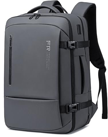 FENRUIEN Erweiterbarer Laptop Rucksack 17.3 Zoll Business Rucksack Herren 34-46L Rucksack für Herren und Damen Mädchen Teenager mit Laptopfach USB-Ladeanschluss(Grau)