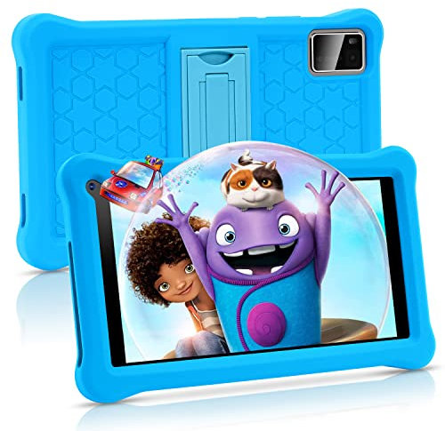 Tablette Enfants 7 Pouces Android 13 Tablette avec 8Go RAM 64Go ROM(TF 128Go), Applications Pré-Installé, Contrôle Parental, Bluetooth, WiFi, Tablette Tactile Éducative avec Kid-Proof Étui-Blue