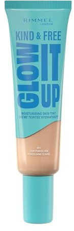 Rimmel London Kind & Free GLOW IT UP Moisturizing Foundation, 001, Fair Porcelain, Beruhigt empfindliche Haut, Gesund und strahlender Teint, Spendet Feuchtigkeit für den ganzen Tag, 30 ml
