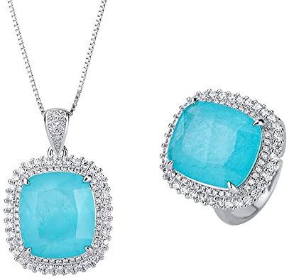 14 x 16 mm Turmalin-Anhänger, Halskette, Ringe für Damen, Edelstein-Hochzeitsschmuck-Set, Freundin