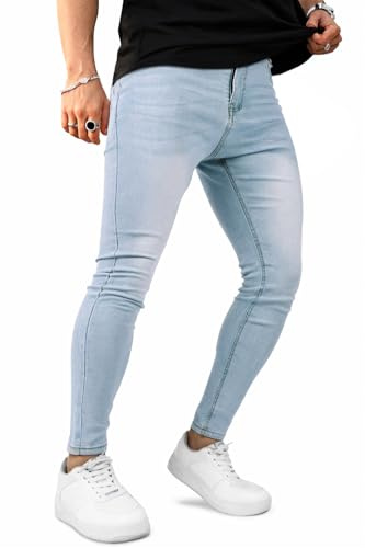 GINGTTO Men Skinny Jeans Denim Trousers for Men UK Slim fit Jean Super Stretch Pants with Pockets Lightblue 36 Waist 30 Leg