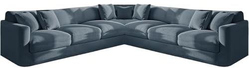 KYJSW Ecksofa üBerzug Stretch Samt (Graublau,Large 7 Seat-3C3 10 PCS) | Sofabezug L Form 1/5/6/7 Sitzer Sofa üBerzug Anti-Rutsch Waschbar Elastischer Sofahusse Für Wohnzimmer