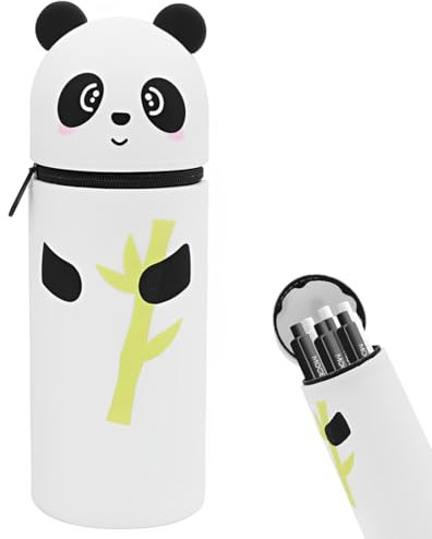ZORTVUL Trousse Ecole 2 en 1 en Silicone Souple Kawaii, Porte-Plume, Fermeture Eclair en Silicone, Pochette De Stylo, Crayons, Marqueurs, Étui pour Fournitures Scolaires De Grande Capacité(Pan