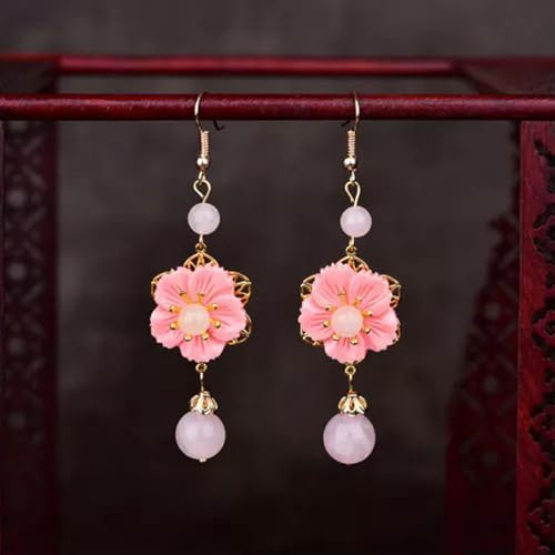 925 Silber Damen Jade Blume Ohrringe Geschenke Geschenk Schmuck Natur-Rosa