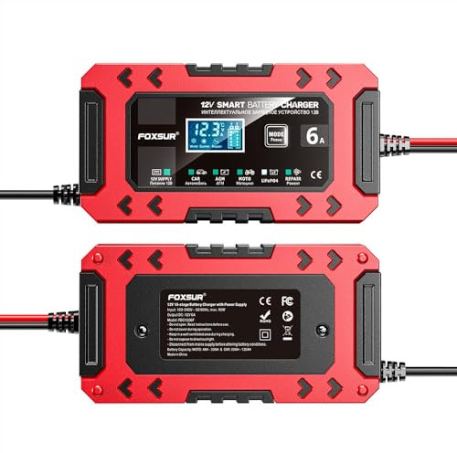 Cirket – Lifepo4 – Chargeur de batterie de voiture 12 V/6 A (AGM/Gel/SLA..), chargeurs de batterie intelligents automatiques multi-fonctions 12 V pour voiture, camion, moto (rouge)