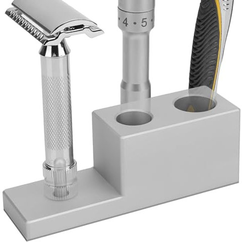 Linkidea Rasierständer aus Aluminiumlegierung mit Drainageboden, kompatibel mit Vikings Klinge, Merkur Rasierhobel, Sammler-Präsentationsständer und Badezimmer-Organizer, Geschenk für Männer (Silber)