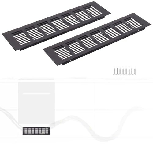 WJUAN Rejilla de ventilación de aluminio, 300X80MM, Negro, rectangular, para armarios, dormitorios y puertas