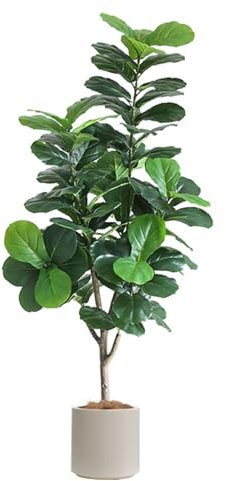HDZNDH Ficus Lyrata Artificial En Maceta,Decoración De Plantas Falsas Realistas,Estructura Robusta, Follaje Denso Texturizado,Ideal para Salón, Oficina, Rincón Decorativo