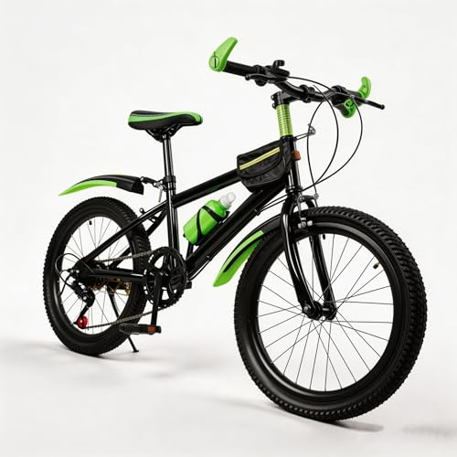 Oxylonty Mountainbike Kinderfahrrad 20 Zoll, 7-Gang-Schaltung | Scheibenbremse & Federgabel, für Kinder ab 6-13 Jahren, mit Schutzblech, Wasserflasche & Kompassglocke, 20 Zoll Fahrrad Junge