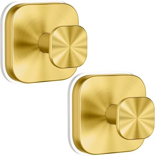 Luxe Hold No-Drill Hooks, 2025 Upgraded Suction Cup Hooks, Stainless Steel Waterproof Suction Cup Hooks for Shower, Bathroom, Hanging Towels, Mounting on Glass Shower Doors, Tile (gold-2 pcs)