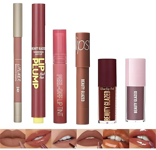 6-teiliges Set mit mattem Lipliner, flüssigem Lippenstift und abziehbarer Lippenfarbe, wasserfestes Lippenstift, langanhaltendes und nicht verblassendes Lipgloss-Set, All-in-One-Make-up-Set