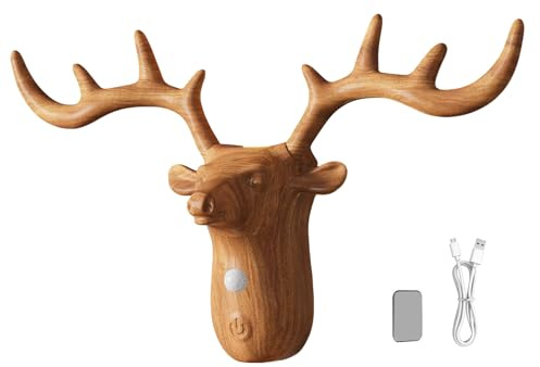 Kertaym Elch Wandlampe Innen Mit Bewegungsmelder, LED Wandleuchte Mit 3 Modi & Magnetinstallation, Bewegungsmelder Licht Mit USB-C Laden, 3000K-6500K Dimmbar (Natürliche Holzfarbe)