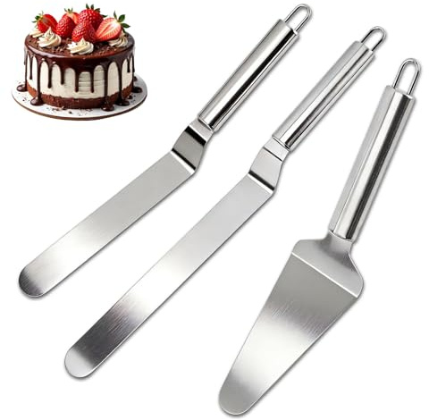 Hiacinto Angled Palette & Cake Spatula Set, 3-Piece with 6 & 8 Inch Pallets, Stainless Steel Spreading Palette & Cake Spatula
