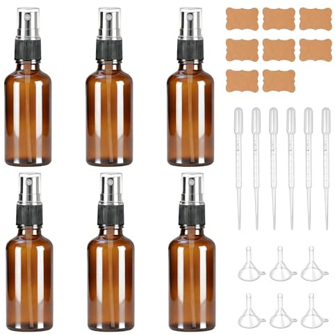 Vexnaro Flacon Spray Vide, avec Brouillard de Pulverisateur Fine, 50ml Ambré Bouteille Spray Verre, pour Huiles Essentielles, Aromathérapie, Parfums, Soins de la Peau, Voyage 6 Pcs (50m)