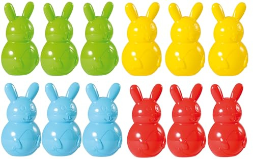 Ameisenkeks® 12er Set Sandform Hase – Bunte 3D Osterhase Förmchen für Sand & Strand – Langlebiges Osternest zum Befüllen – 15 x 25,5 x 7,5 cm