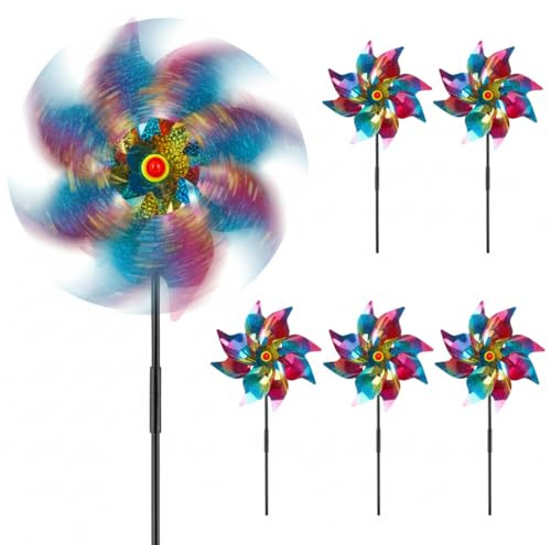 Molino de Viento Reflectante, Shyllin 6 Pcs 53cm Molinillo de Viento Ahuyenta Pajaros, Molinillos para Pajaros Antipalomas, para Proteger Jardines, Balcón, Huertos, Granjas, Techos (6, Arco Iris)