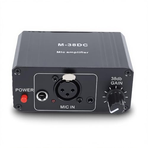 Sxhlseller 38dB Gain Microphone Preamp, XLR 3.5mm 6.35mm Input Output, Microphone Preamp Mic Gain Booster for Dynamic Condenser Mic, Low Distortion Balanced Circuit