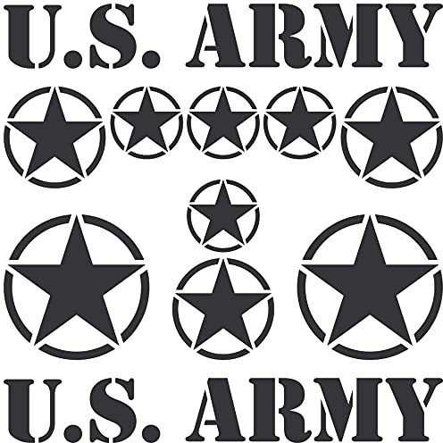 GreenIT Set Sterne Schriftzug US Army MP Aufkleber Auto Tattoo Deko Folie Klebefolie (schwarz matt)