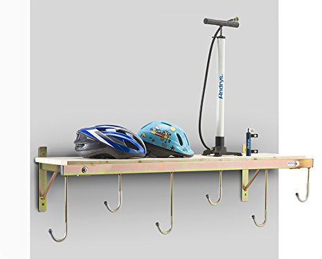 Andrys Porta Bici da Muro con Ganci e Mensola per 6 Biciclette - Supporto Appendi Bici da Muro per Interni ed Esterni - Smontabile, Facile da Installare, con Tappi Antigraffio - Acciaio Zincato (Oro)