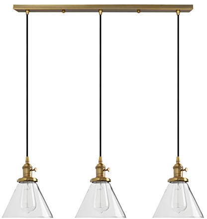PathsOn Industrial Vintage Loft Bar Chandelier Cone Clear Glass Shade Three Lights Hanging Ceiling Pendant Light Lamp Fitting