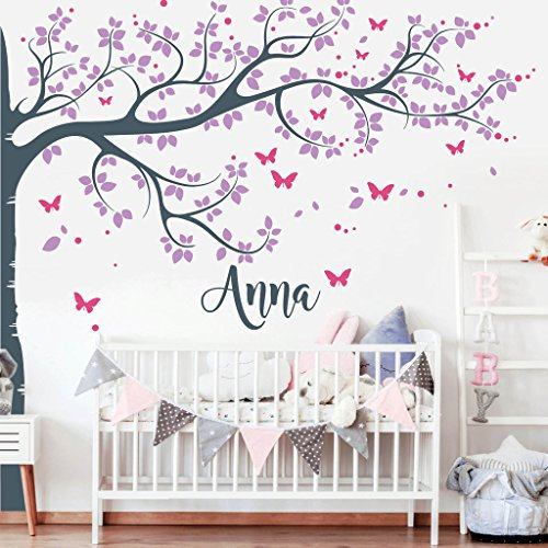 Wandtattoo Baum mit Wunschnamen (3farbig) / 250 cm hoch x 245 cm breit
