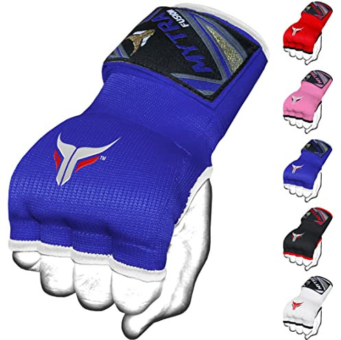 Mytra Fusion Kinder innenhandschuhe Boxen Gel gepolstert Bandagen mit Quick 76cm Langen Handgelenkbändern, Elastisch boxbandagen für MMA, Muay Thai, Kickboxen, Punching und Kampfsport (Blue)