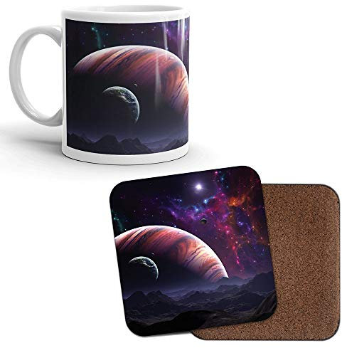 DV Mugs Ltd Tasse und Untersetzer Set – Mond Planet Alien Weltall Sonnensystem Sterne Galaxy Geschenk #8079 (Tasse und Untersetzer)
