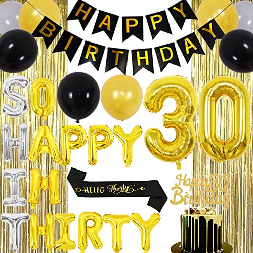 30. Geburtstag Dekorationen schwarz Silber Gold so glücklich Im dreißig Ballons Happy 30 Birthday Cake Topper Banner für schmutzige 30 Birthday Party Supplies