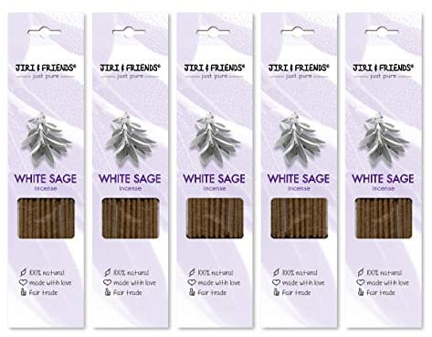 5 Pack Räucherstäbchen Weißer Salbei zum räuchern Jiri and Friends 100% Natürlich 15 Stuck Natural Incense White Sage/Weisser Salbei Fair Trade Räucherwerk