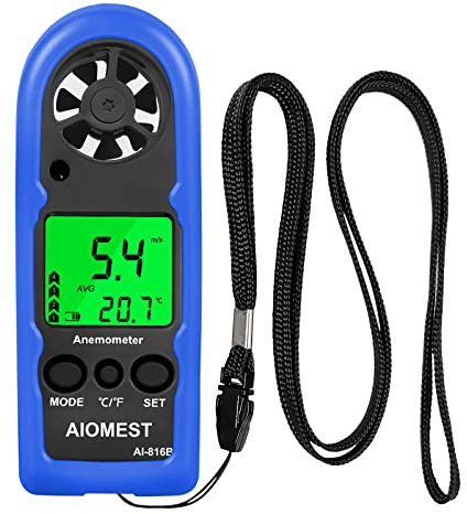 AIOMEST Digital Anemometer, Mini Wind Speed Meter Air Flow Gauge Measuring Wind Velocity Temperature, Handheld Velometer AI-816B with Max/AVG/Current Wind Chill for HVAC Shooting Sailing