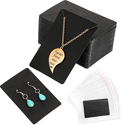 Litthing 100 Stück Ohrring Display Karten mit 200 selbstklebenden Beuteln, Schmuck Displaykarten von Kraftpapier, Halskette Anzeigekarten Ohrringkarten für Schmuck-Display