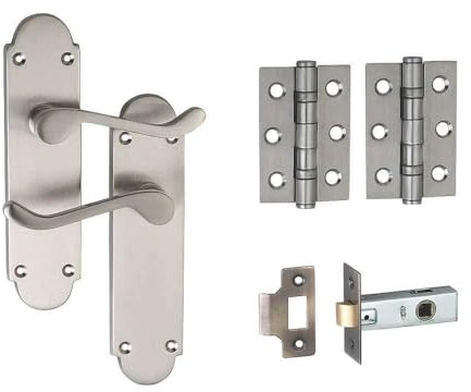 Designer Levers - Brora Round Top Design Lever Door Handle - 64mm Tubular Latch and 76mm Ball Bearing Hinges Included - Satin Nickel - Interior Use