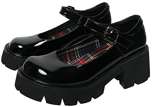 Scarpe da Donna con Plateau Mary Jane Scarpe con Cinturino con Fibbia retrò Punta Tonda Appartamenti con Bocca Bassa Scarpe da Principessa Dolce Giapponese Lolita