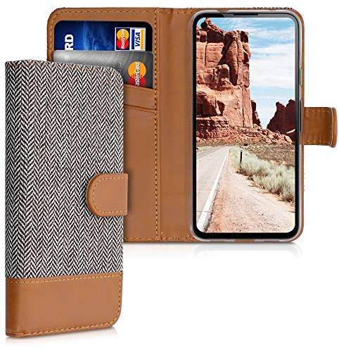 kwmobile Wallet Case kompatibel mit Google Pixel 4a - Hülle mit Ständer - Handyhülle Kartenfächer Hellgrau Braun