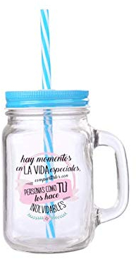 DISOK - Jarra Cristal con Caña Frases MOMENTOS ESPECIALES AZUL Jarras, Tazas para Detalles, regalos y recuerdos de Bodas, Bautizos, Comuniones y Cumpleaños (1)