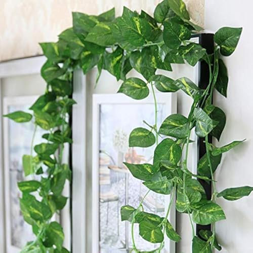 Deehome Artificial Ivy Money Plants Leafs Creepers (12 Strings) Silk Greenery Hanging Vines Garlands Creeper Leaves For Decoration (12 Strings, 6 Foot Each)., Vine;Pine;Fern;Ivy
