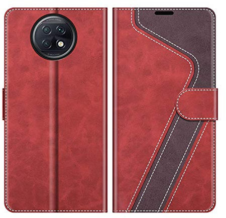 MOBESV Coque pour Xiaomi Redmi Note 9T 5G, Housse en Cuir Magnétique Fonction Stand Étui pour Xiaomi Redmi Note 9T 5G, Élégant Rouge