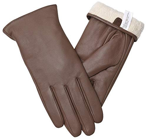 vislivin Gants Cuir Femme Mode Hiver Gants Tactile Plein Doigt Peau de Mouton Gant Femme Cadeau Brown S