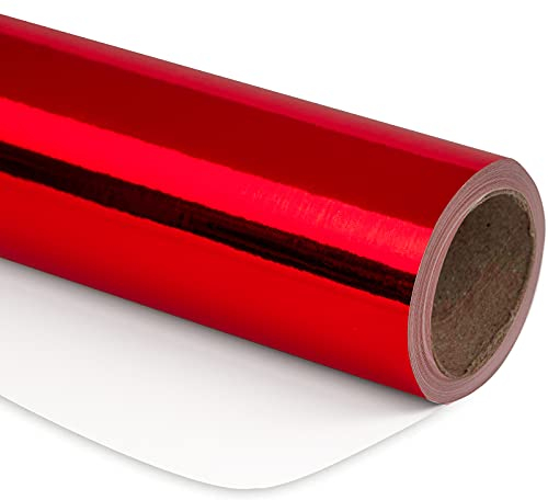 RUSPEPA Papier D'Emballage Métallique Rouge - Mini Rouleau - Papier De Couleur Unie Parfait Pour Mariage, Anniversaire, Noël, Baby Shower - 44 cm X 10 m