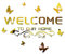 Welcome to Our Home Acrylic Mirror Wall Stickers Sign Letters with Butterfly and Vine, Removable Mirror Wall Decals, Art Murals for Living Room, Door, Porch Decoration (Gold)